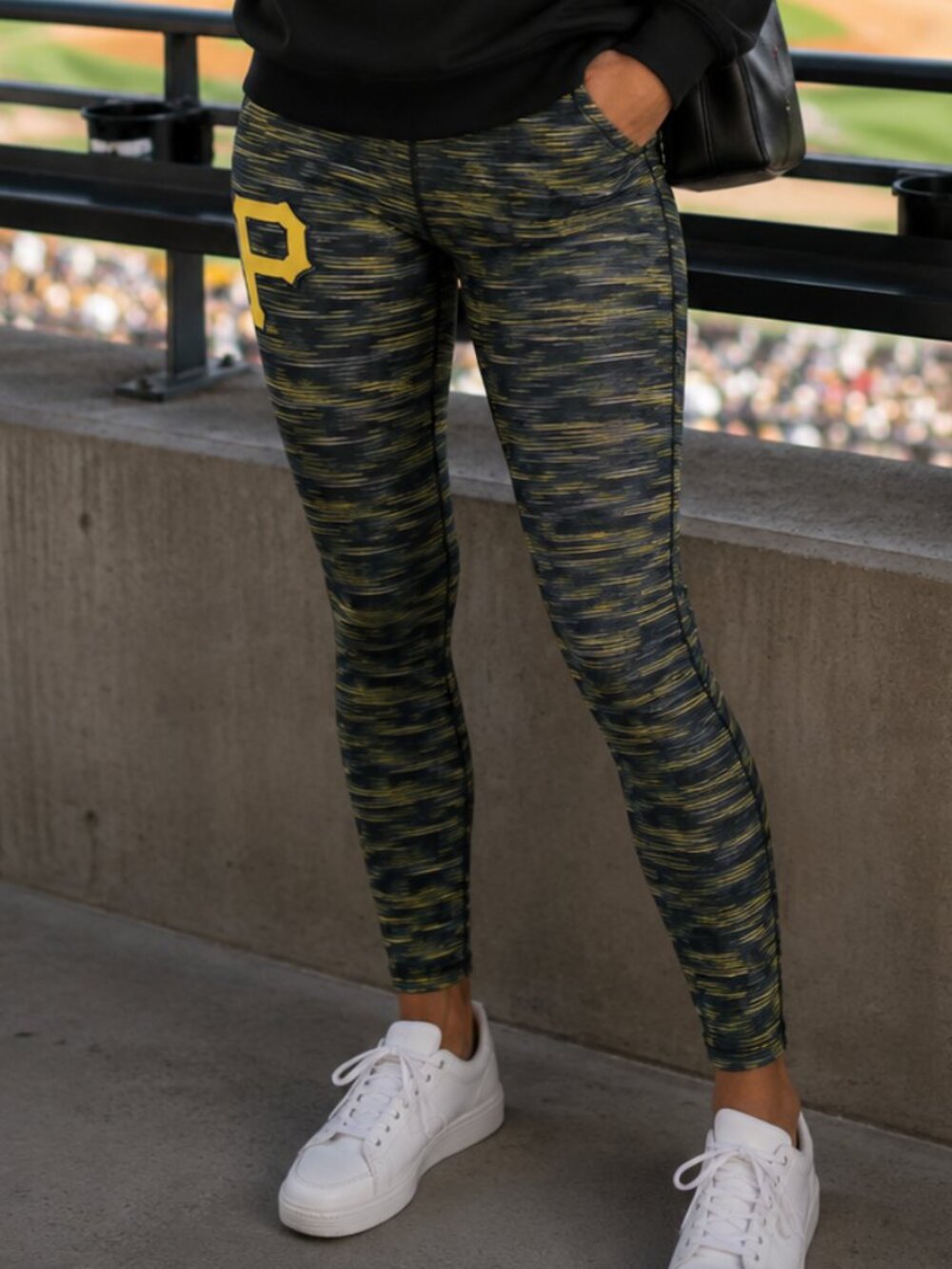 Majestic Pittsburgh Pirates Leggings Womens XS Black Yellow Athletic Stretch